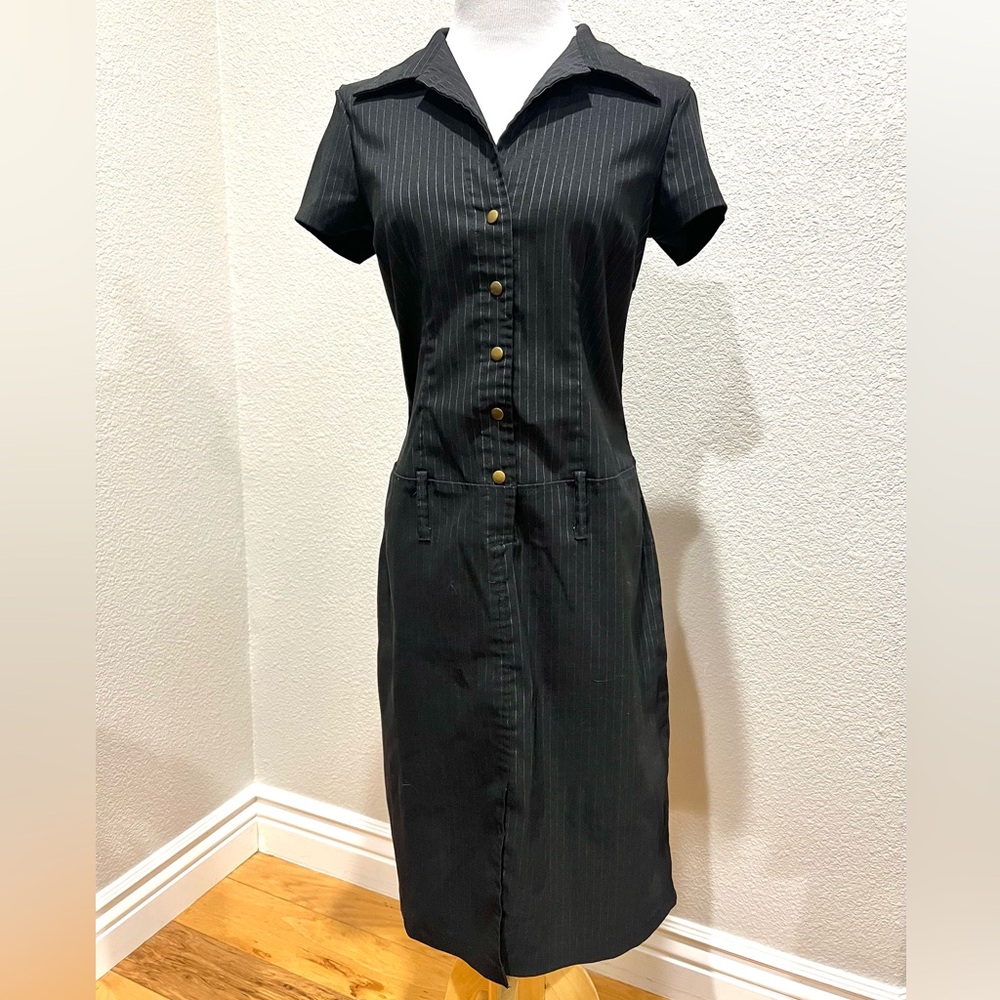 Rampage Vintage Pinstriped Black Dress, M